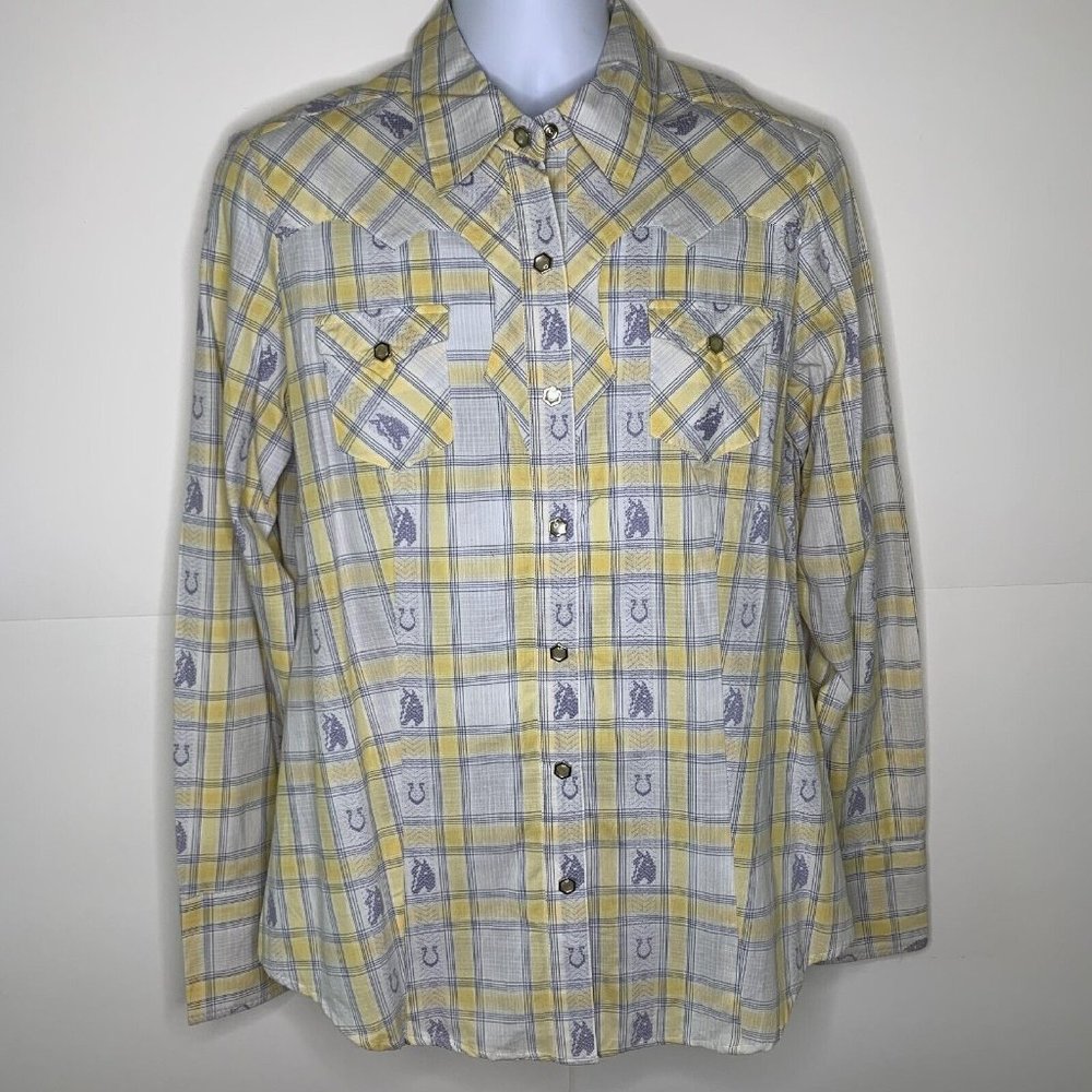 NWT Roper Women's Premium Pearl-Snap Western Horseshoe Rodeo Plaid Shirt SMALL